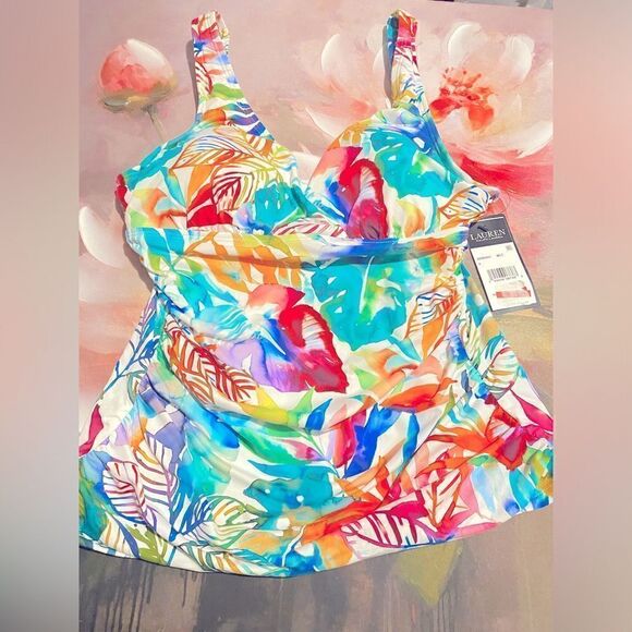 🎁Lauren Ralph Lauren Printed Underwire tummy control Top Tropical Caribbean 6💥 - Picture 3 of 9